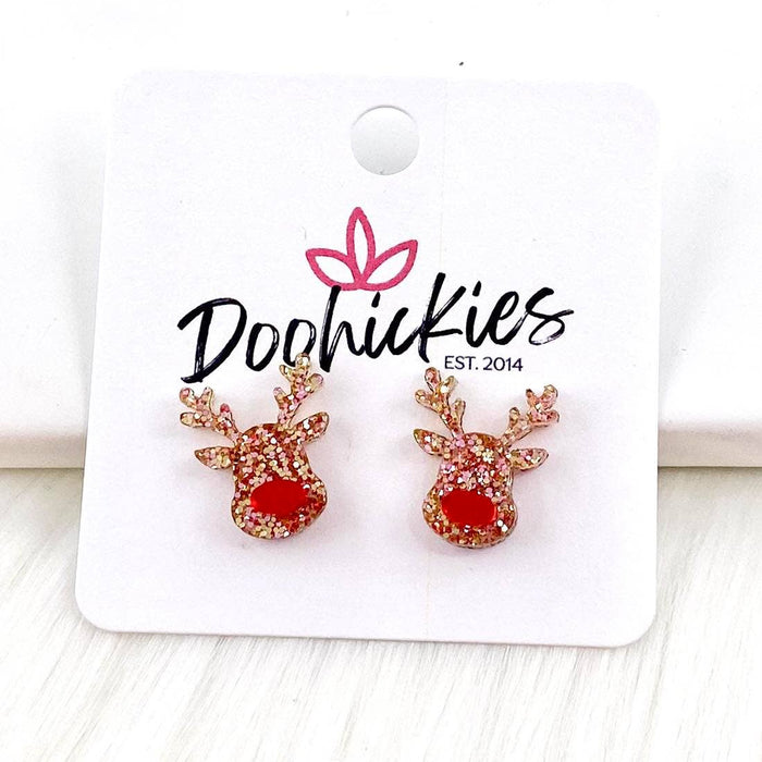 Rudolph Reindeer Stud Christmas Earrings-Lemons and Limes Boutique