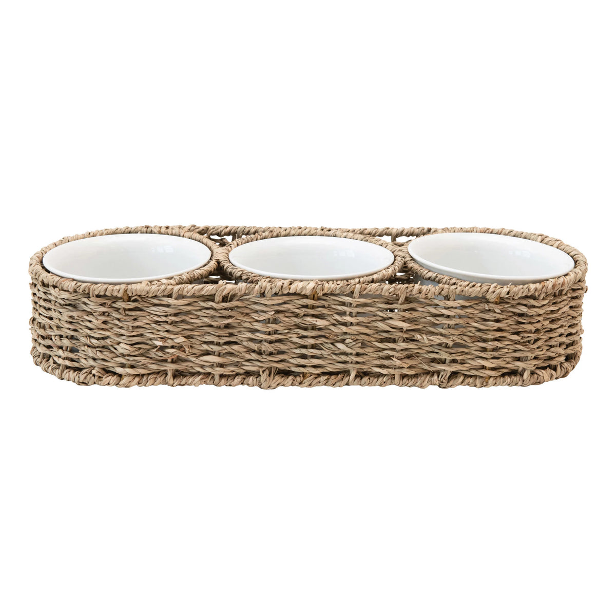 Hand-Woven Seagrass Basket w/ 6 oz. Ceramic Bowls-Decor-Lemons and Limes Boutique