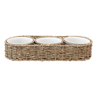 Hand-Woven Seagrass Basket w/ 6 oz. Ceramic Bowls-Decor-Lemons and Limes Boutique