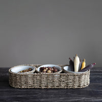 Hand-Woven Seagrass Basket w/ 6 oz. Ceramic Bowls-Decor-Lemons and Limes Boutique