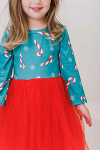 Christmas Candy Long-Sleeve Tutu Dress-Apparel-Lemons and Limes Boutique