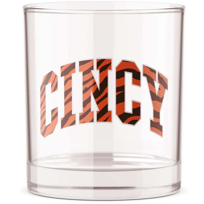 Cincy OH Stripe Word Bourbon Whiskey Rocks Glass--Lemons and Limes Boutique