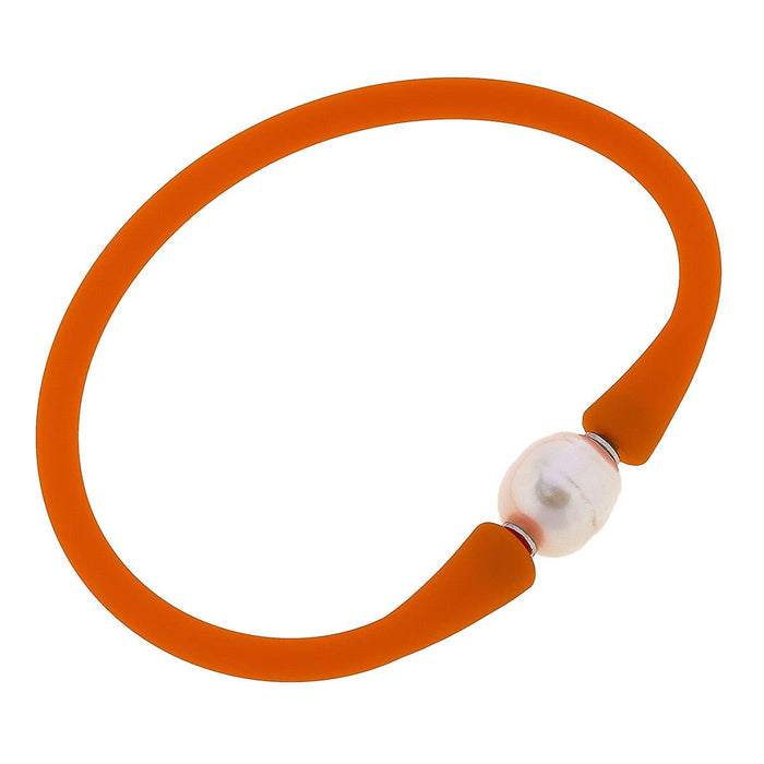 Bali Freshwater Pearl Silicone Bracelet in Orange Canvas Style--Lemons and Limes Boutique