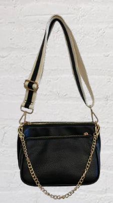 Faux Pebble Leather Double Bag w/Strap in Black Ahdorned--Lemons and Limes Boutique