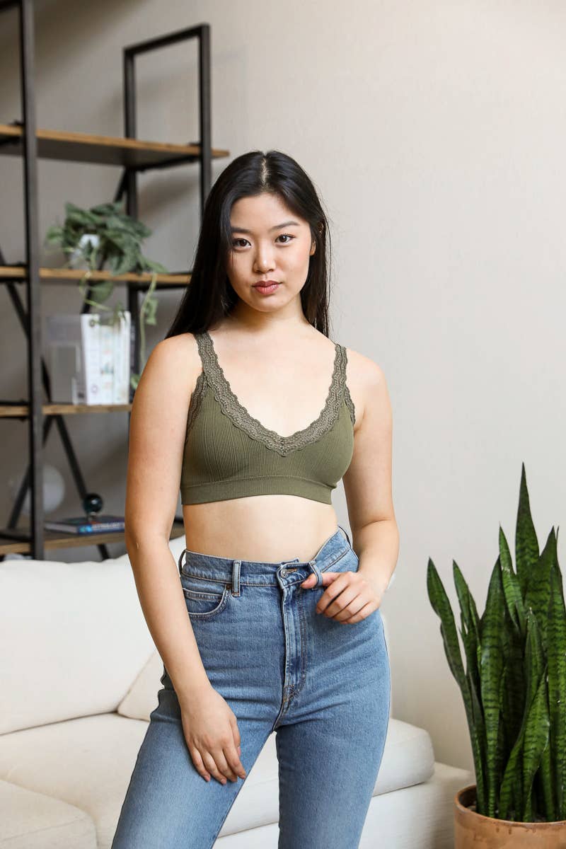 Leto Accessories - Lace Trim Padded Bralette-Lemons and Limes Boutique
