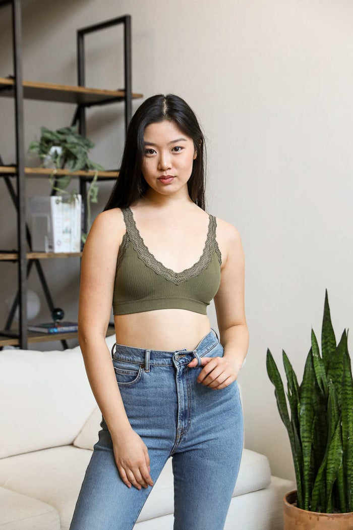 Leto Accessories - Lace Trim Padded Bralette-Lemons and Limes Boutique
