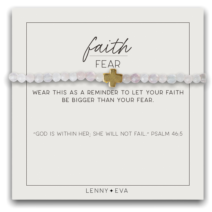 Faith Over Fear Silver Cross Bracelet in Rose Quartz Lenny & Eva-Lemons and Limes Boutique