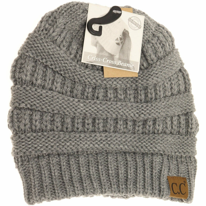 Criss-Cross Knit Beanie Hat in Lt. Grey by C.C. Beanie--Lemons and Limes Boutique