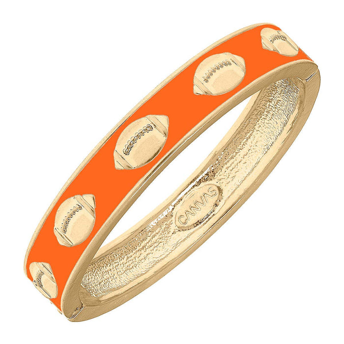 Game Day Enamel Football Hinge Bangle in Orange Canvas Style--Lemons and Limes Boutique