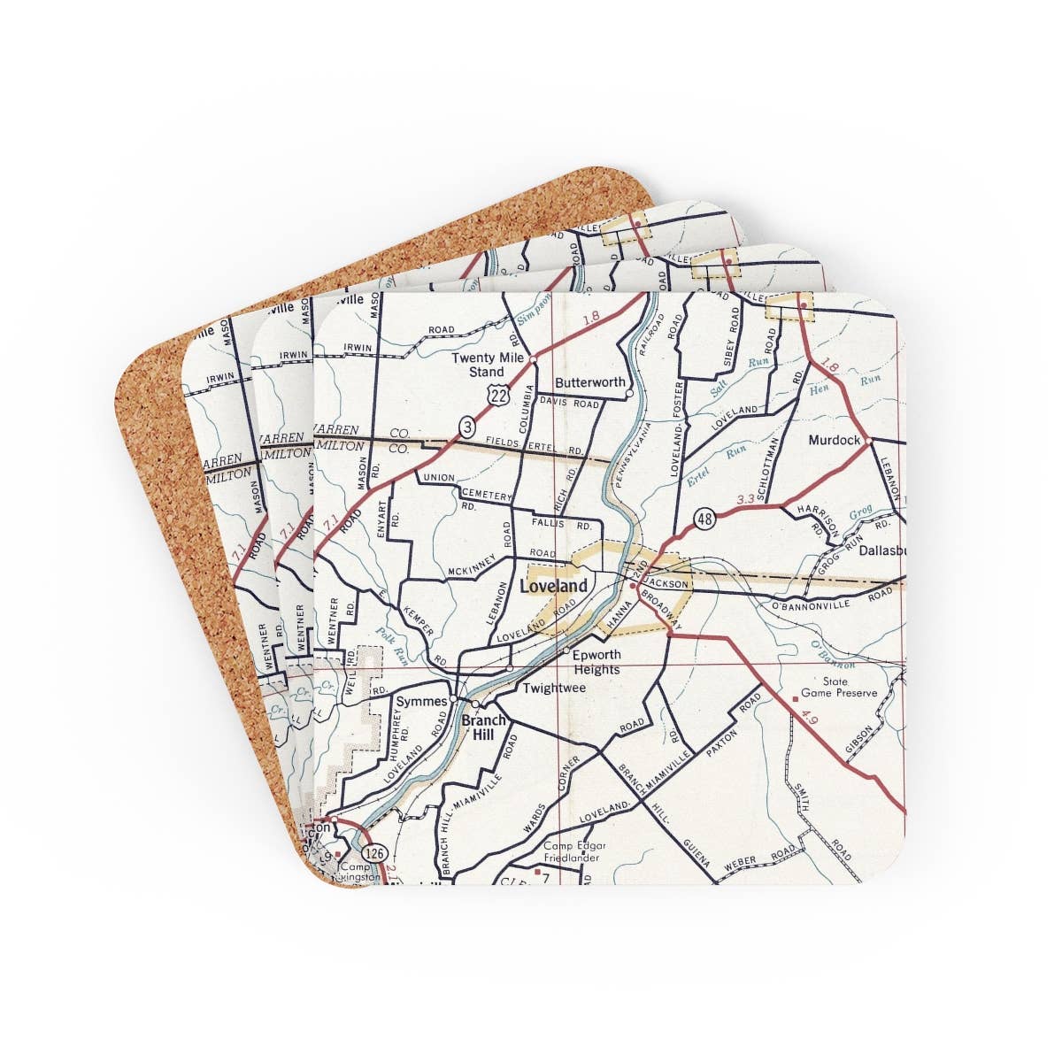 Loveland Ohio Map Coaster Set of 4-Lemons and Limes Boutique