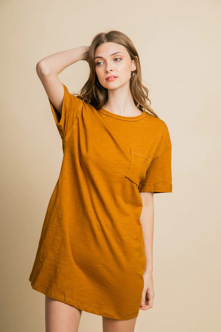 Heidi Short Sleeve T-Shirt Dress- Camel--Lemons and Limes Boutique