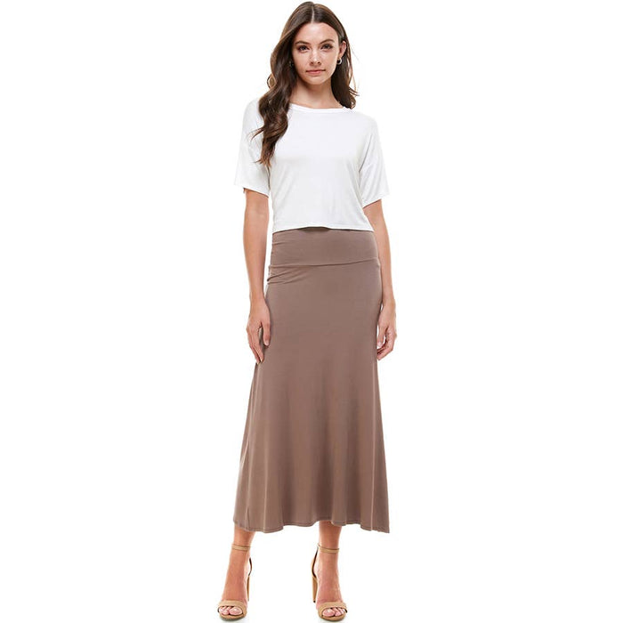 High Waist Solid Soft Maxi Skirt In Mocha--Lemons and Limes Boutique