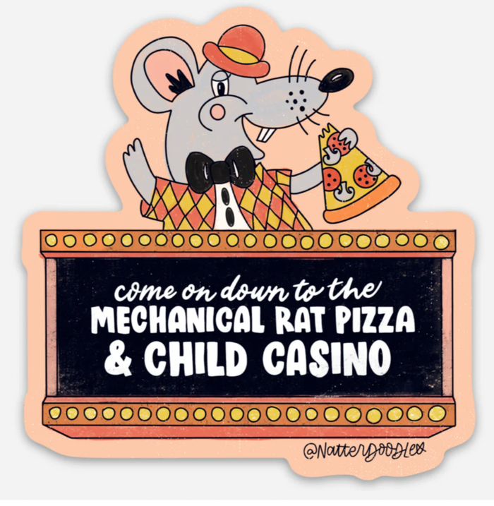 Mechanical Rat Pizza & Child Casino Sticker--Lemons and Limes Boutique