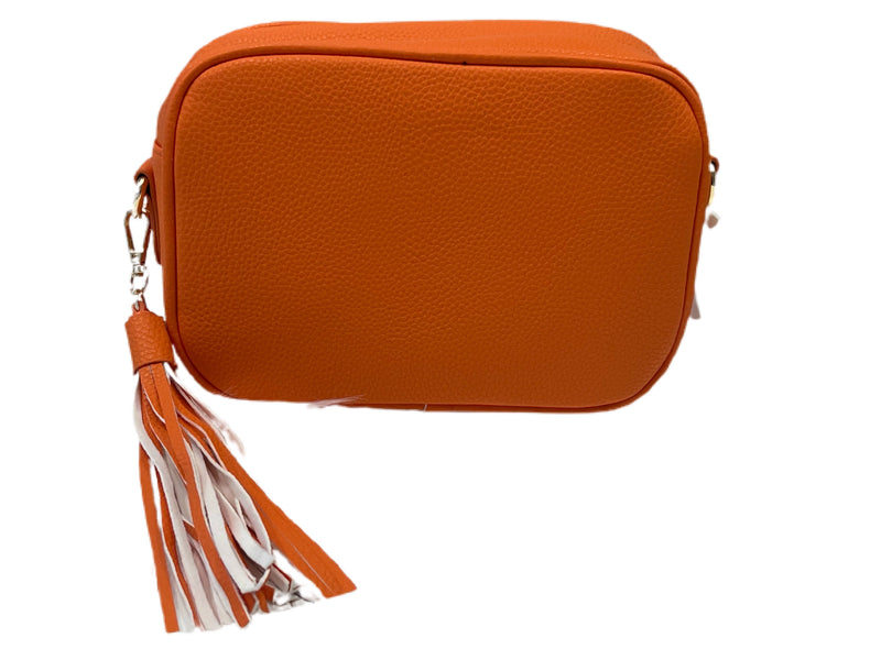 Pebbled Zip Top Tassel Bag -No Strap in Orange--Lemons and Limes Boutique