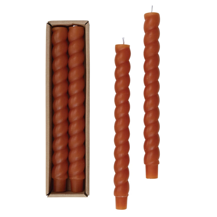 10" Unscented Twisted Taper Candles, Set of 2 -Orange-Lemons and Limes Boutique