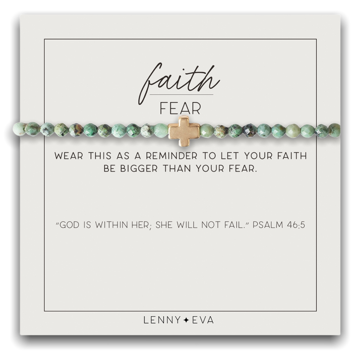 Silver Cross Faith Over Fear Bracelet-African Turquoise-Lemons and Limes Boutique