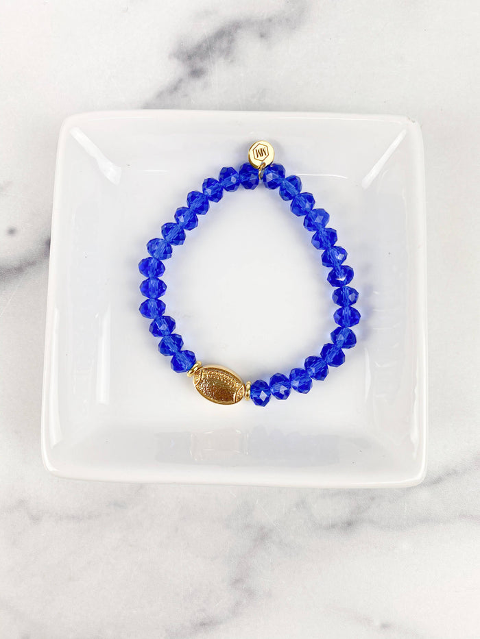 Bracelet Crystal Beaded Gold Football in Royal Blue--Lemons and Limes Boutique