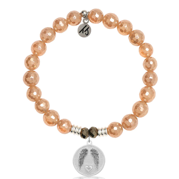 Champagne Agate Stone Bracelet with Guardian Sterling Silver Charm--Lemons and Limes Boutique
