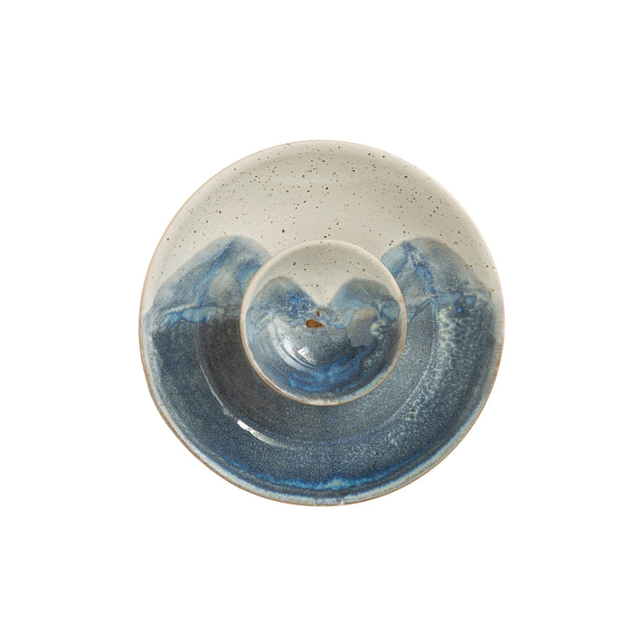 Hand-Painted Stoneware Chip & Dip, Reactive Glaze, Cream Color & Blue-Decor-Lemons and Limes Boutique