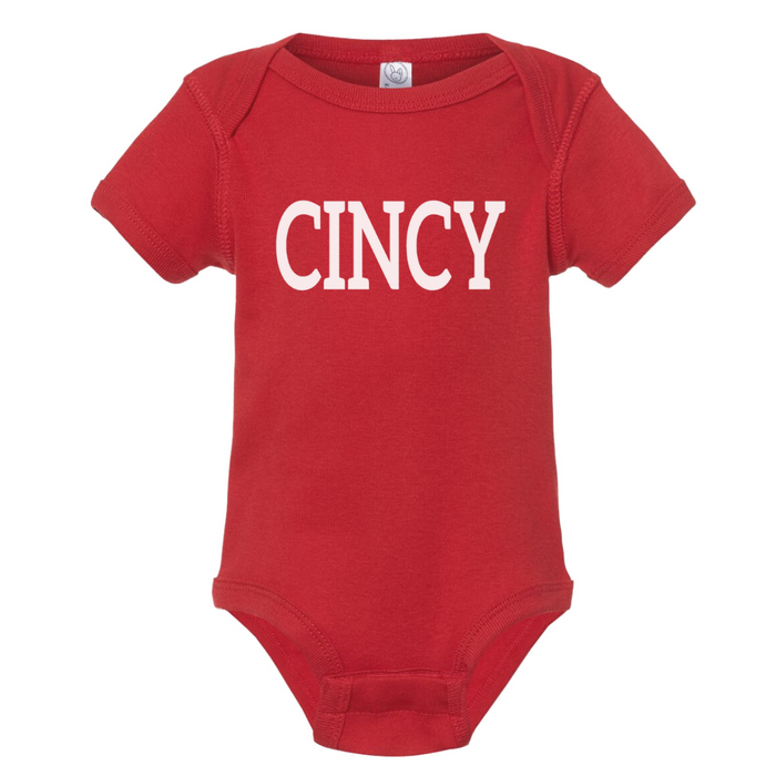 CINCY Onesie on Red-YOUTH--Lemons and Limes Boutique