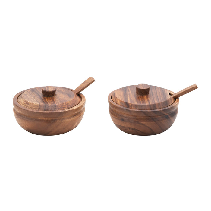 Acacia Wood Covered Bowl w/ Spoon-Decor-Lemons and Limes Boutique