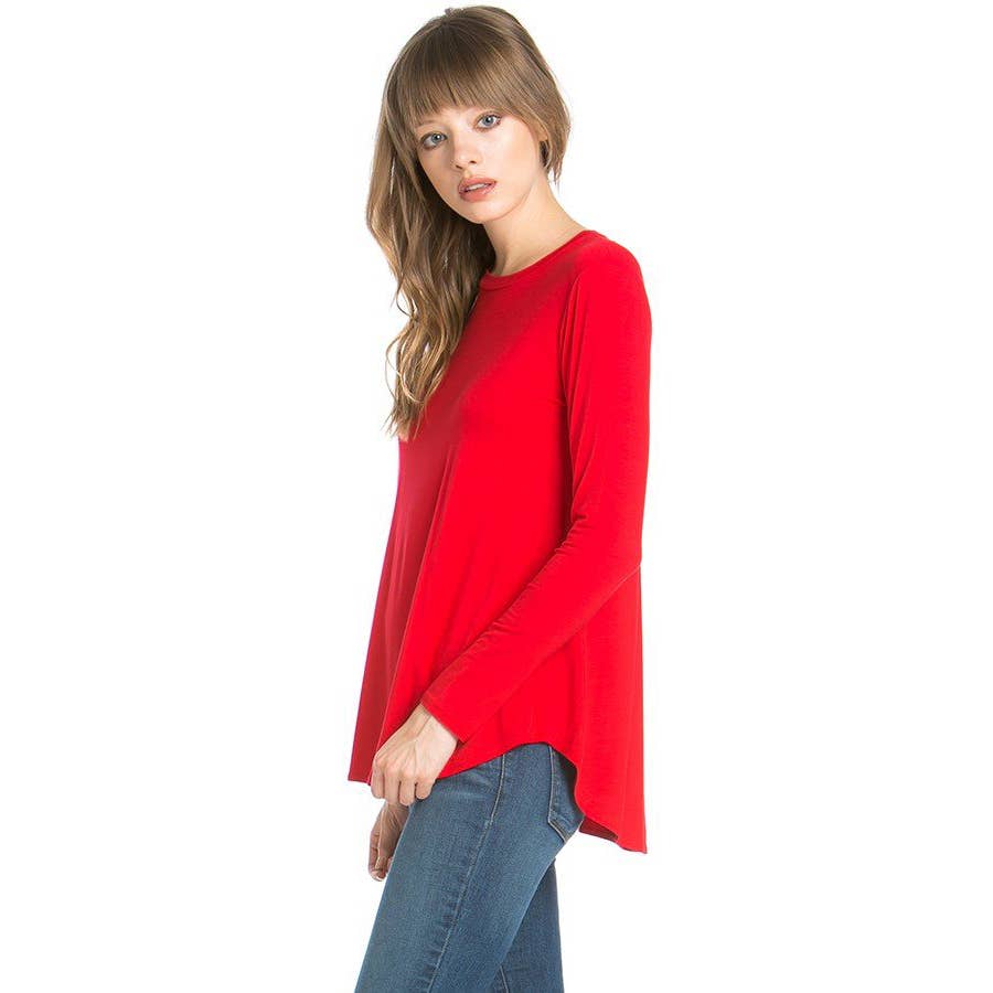 Signature Crew Neck LS Tee in Red-Apparel-Lemons and Limes Boutique