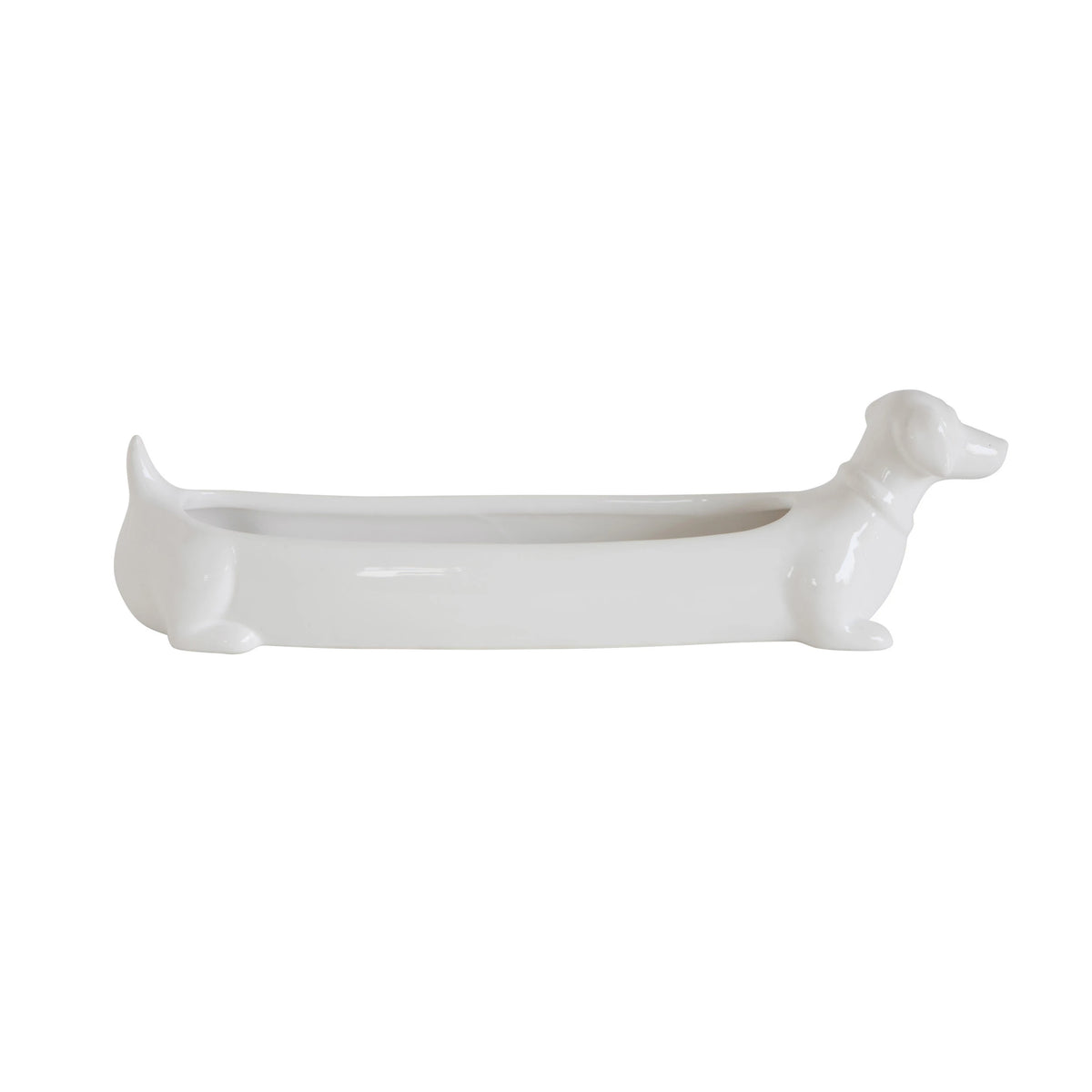 Ceramic Dachshund Cracker Dish, White-Decor-Lemons and Limes Boutique