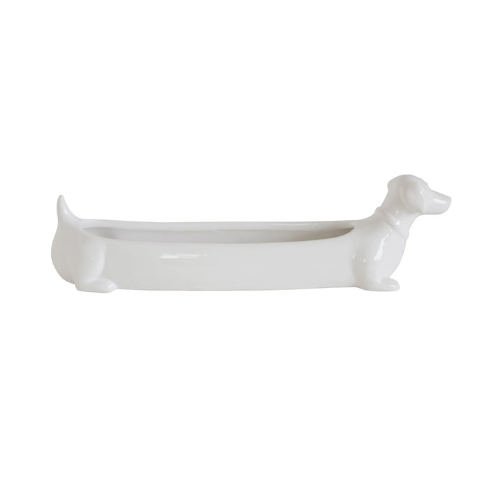Ceramic Dachshund Cracker Dish, White-Decor-Lemons and Limes Boutique