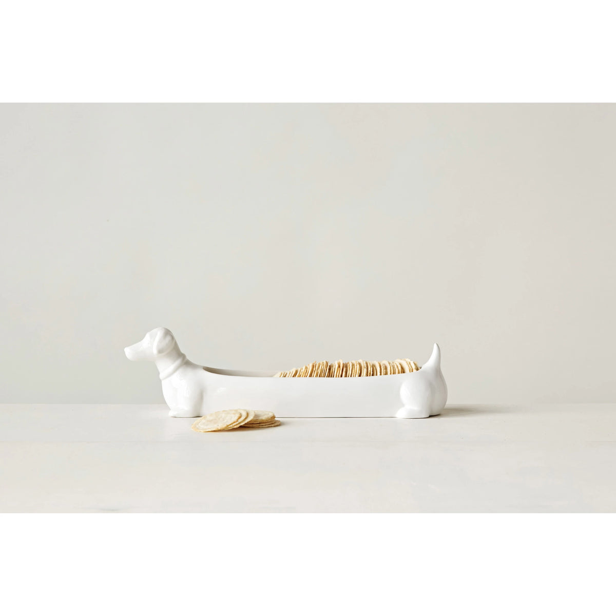 Ceramic Dachshund Cracker Dish, White-Decor-Lemons and Limes Boutique