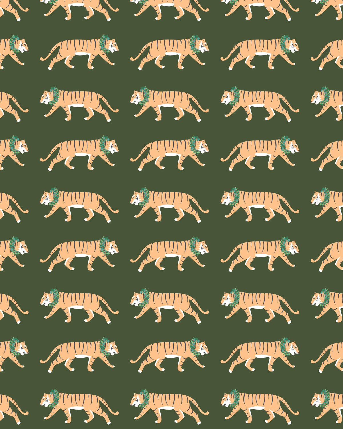 REVEL & Co. - Tigers and Wreaths on Green Holiday Wrapping Paper Sheet--Lemons and Limes Boutique