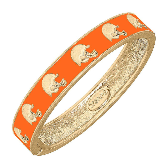 Game Day Enamel Football Helmet Hinge Bangle in Orange Canvas Style-Lemons and Limes Boutique