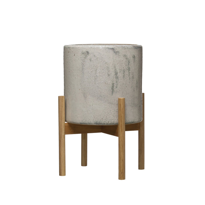 Stoneware Planter w/Wood Stand-Lemons and Limes Boutique