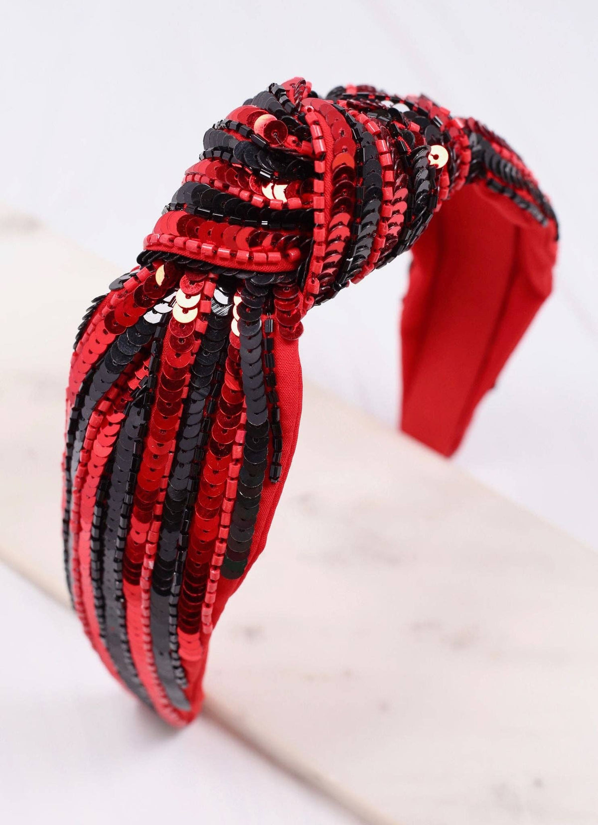 Natasha Sequin Striped Headband in Red and Black--Lemons and Limes Boutique