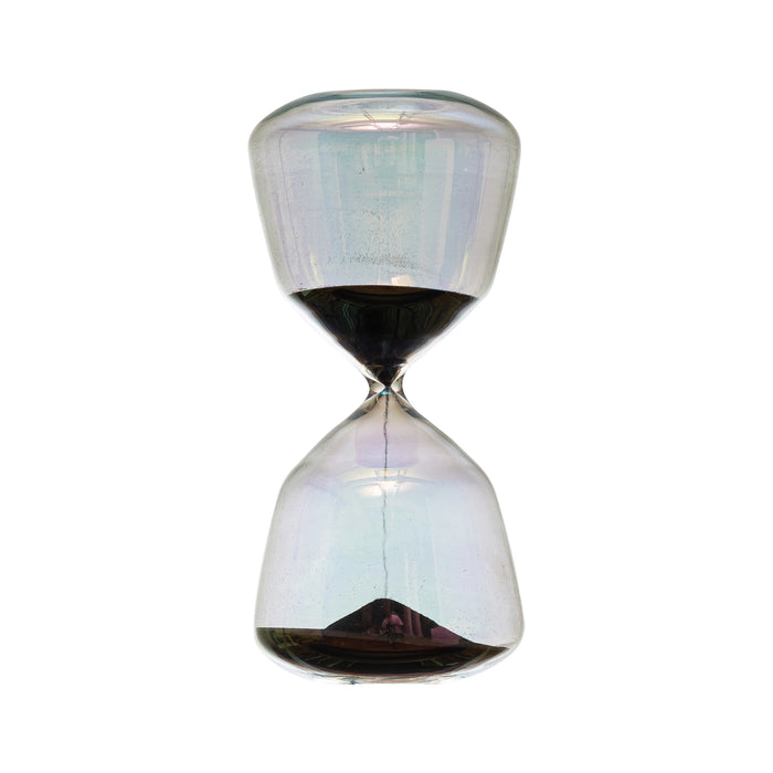 Decorative Glass Hourglass with Black Sand, Iridescent Finish--Lemons and Limes Boutique