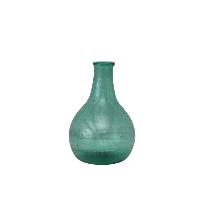 Medium Round Hand-Blown Glass Vase, Teal-Lemons and Limes Boutique