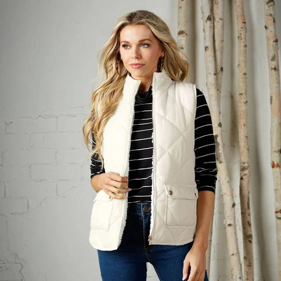 Duncan Sherpa Vest in Cream--Lemons and Limes Boutique