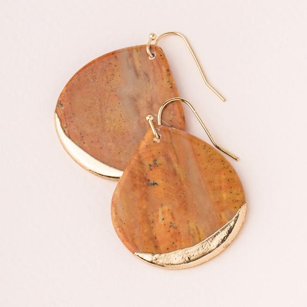 Stone Dipped Teardrop Earring - Petrified Wood/Gold-Dangle Earrings-Lemons and Limes Boutique