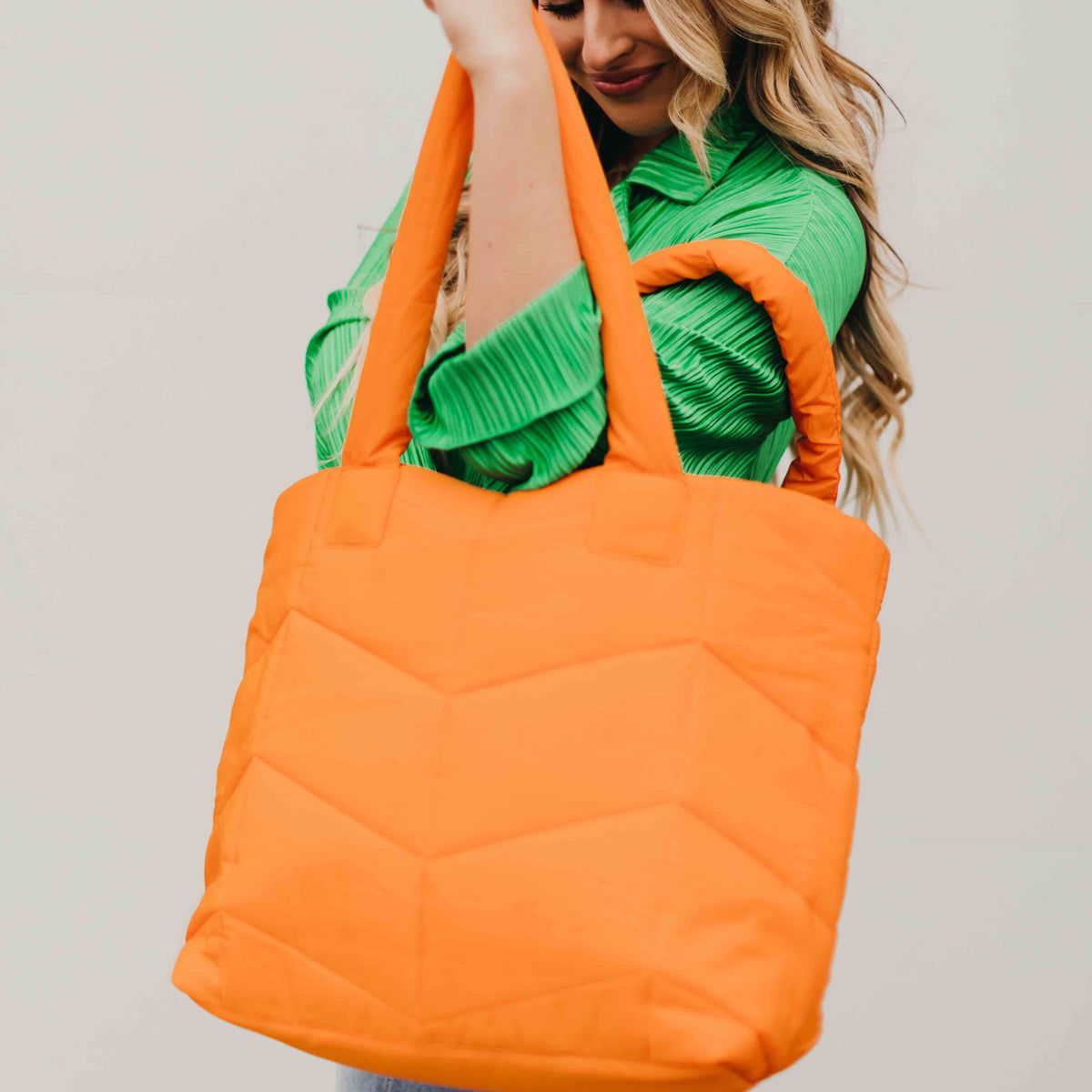 Naomi Nylon Tote Bag in Orange-Lemons and Limes Boutique