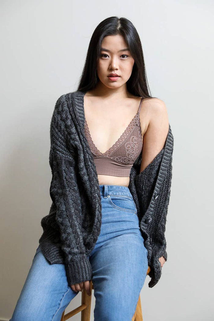 Lace Longline Bralette in Taupe-Lemons and Limes Boutique