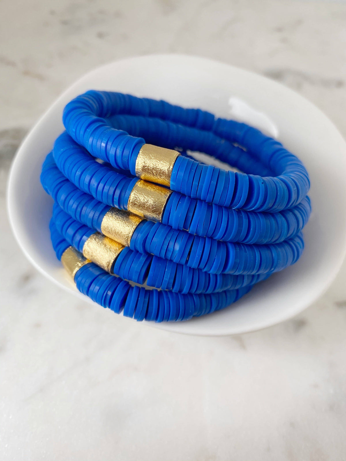 Heishi Color Pop Bracelet in Royal Blue with Gold Barrel--Lemons and Limes Boutique