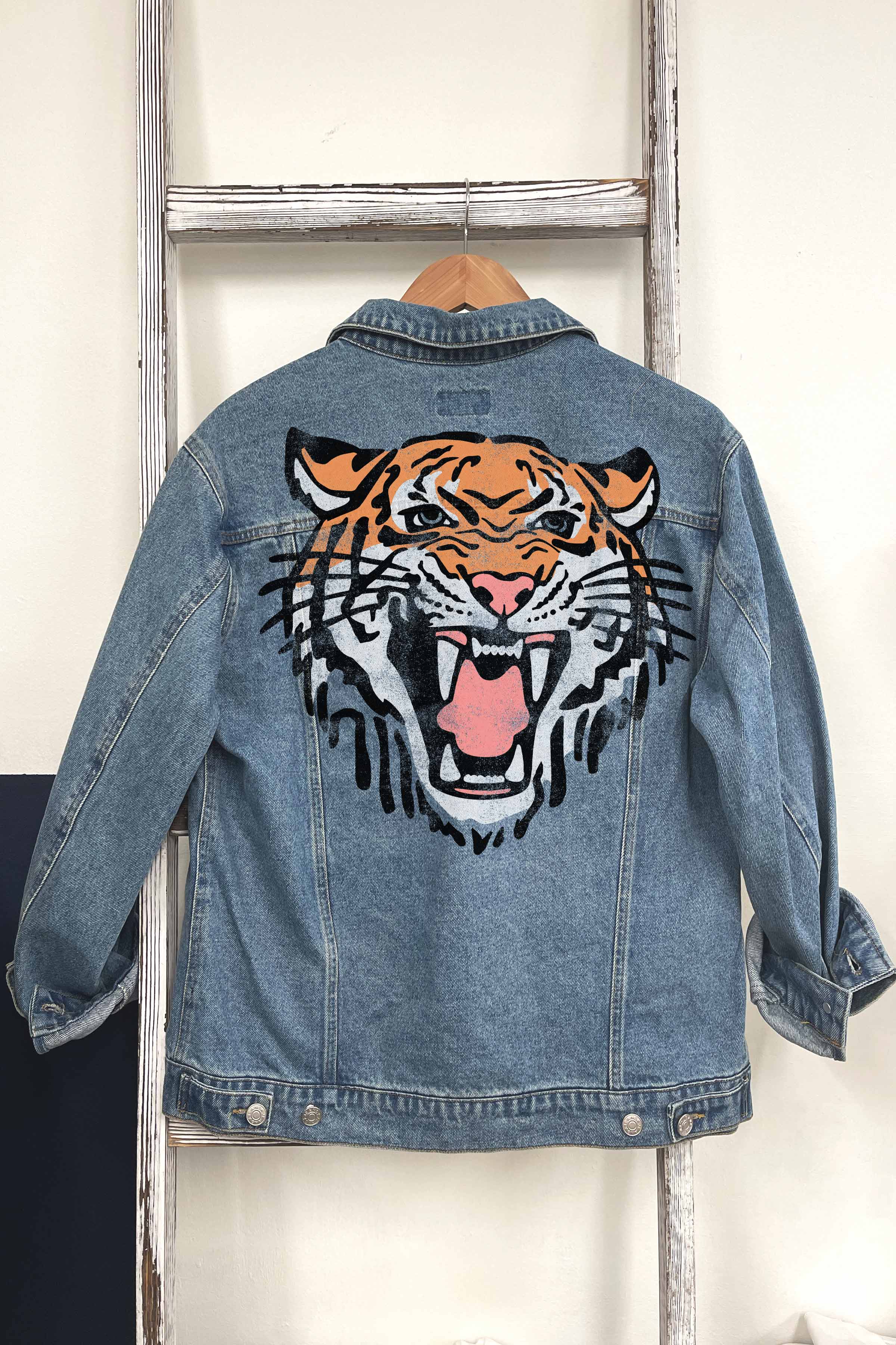 Fashion Tiger Denim Jacket Lemons and Limes Boutique