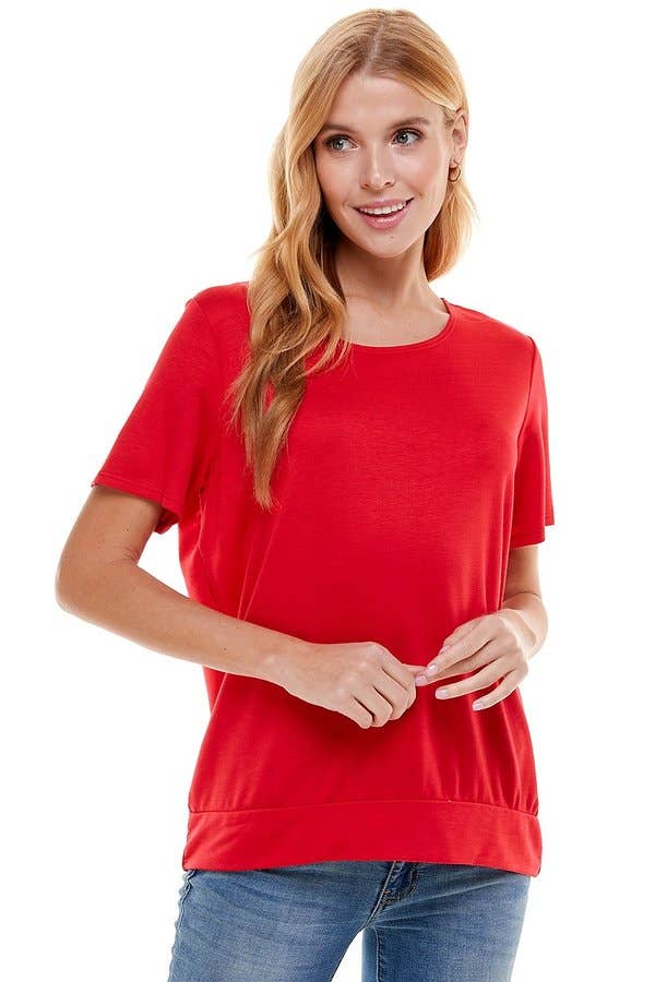 Women's French Terry LooseFit Solid Top with Band in Red-Lemons and Limes Boutique