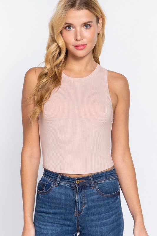 Sleeveless Round Neck Rib Knit Top in Blush--Lemons and Limes Boutique
