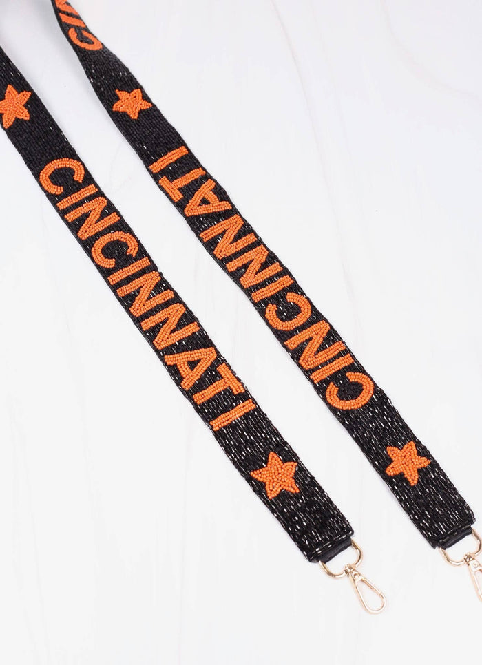 Cincinnati Beaded Crossbody Strap in Black and Orange-Lemons and Limes Boutique