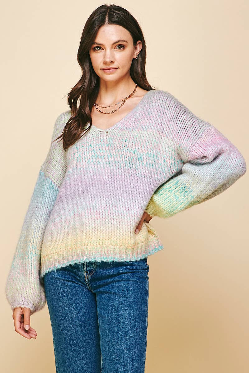 Multi Color Pullover Sweater in Rainbow-Lemons and Limes Boutique