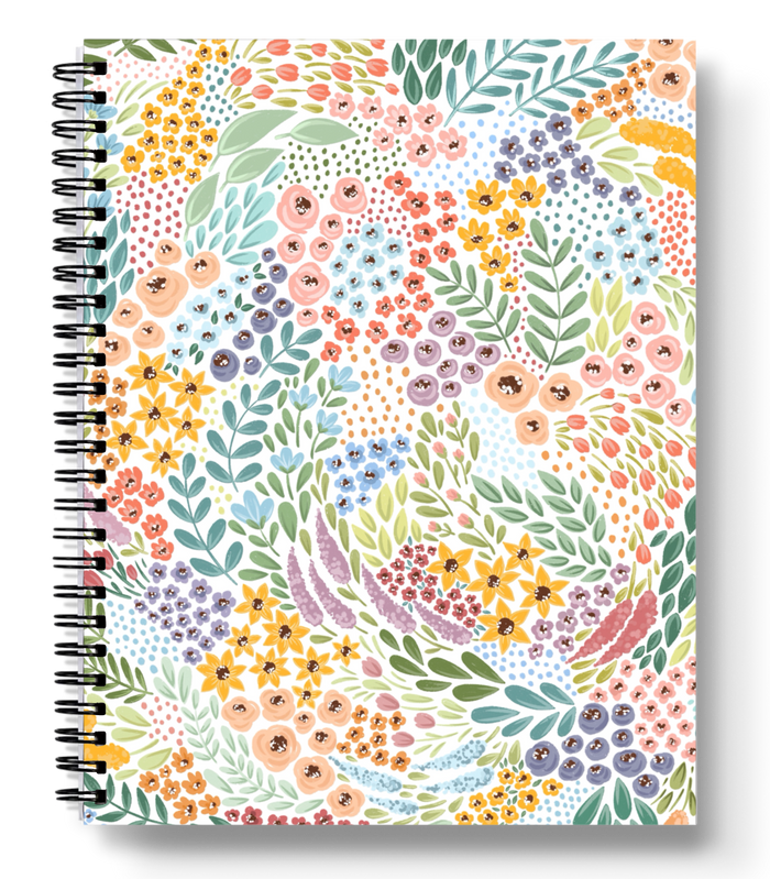 White Floral Spiral Lined Notebook 8.5x11in. Elyse Breanne Design--Lemons and Limes Boutique
