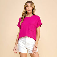 Solid Ribbed Top with Pockets in Magenta-Lemons and Limes Boutique