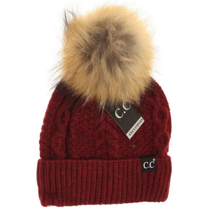 Black Label Special Edition Ribbed Cuff Fur Hat in Burgundy by C.C. Beanie--Lemons and Limes Boutique
