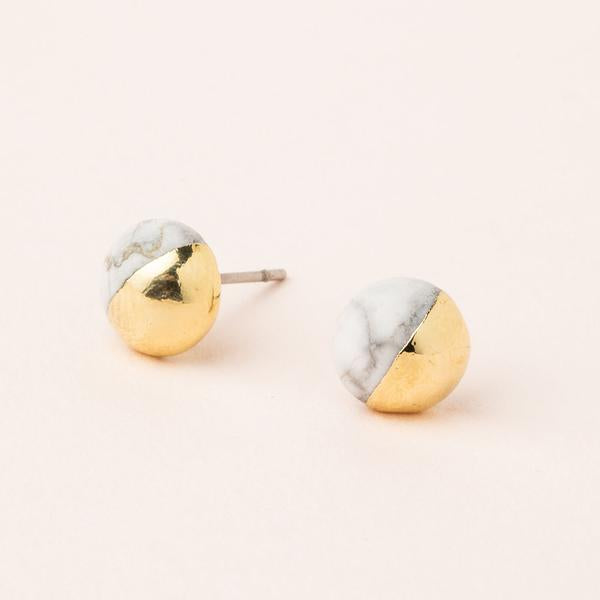 Dipped Stone Stud - Howlite/Gold-Stud Earrings-Lemons and Limes Boutique