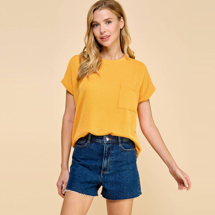 Solid Ribbed Top with Pockets in Mango--Lemons and Limes Boutique
